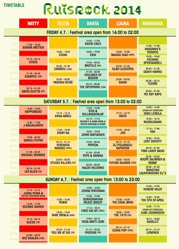 Ruisrock 2014 line up