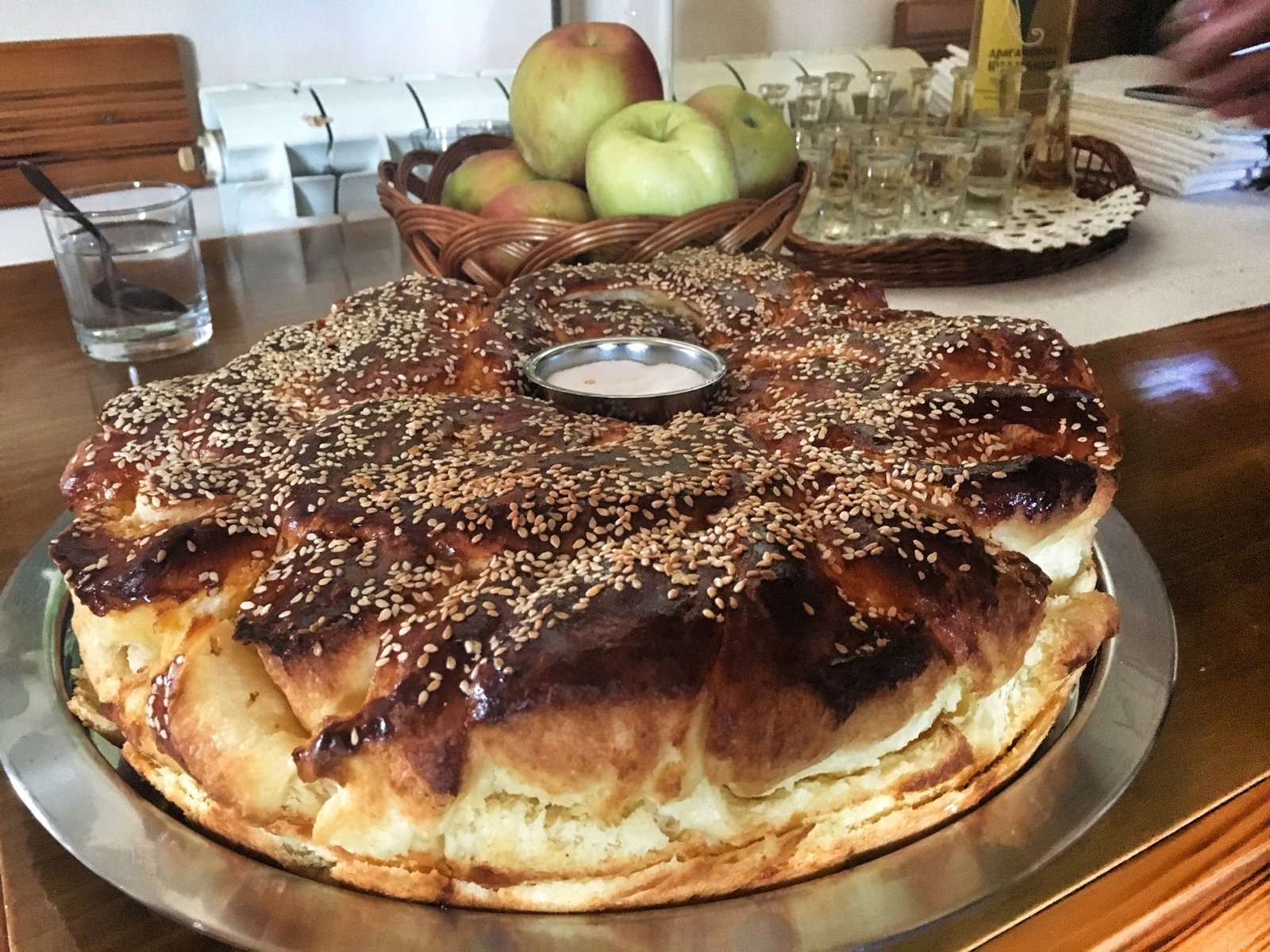 Traditional Serbian pogače served with salt offered up when welcoming guests into your home