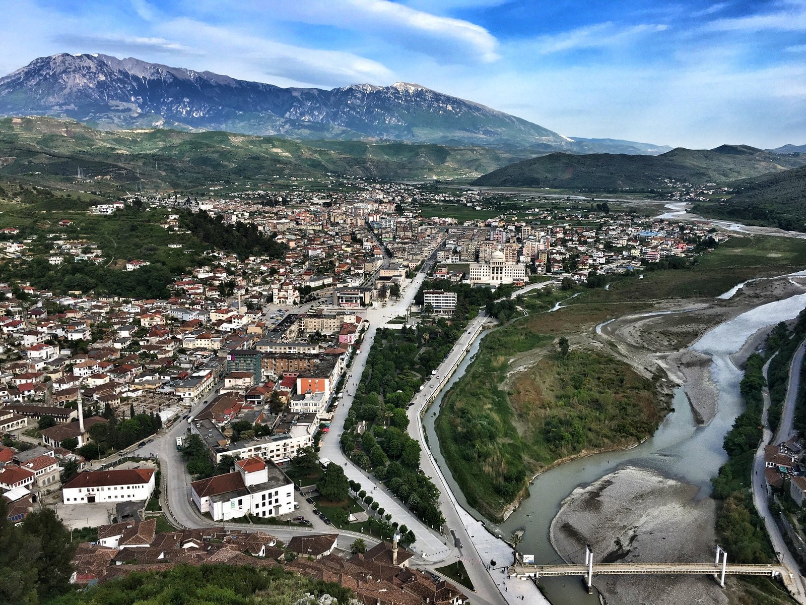 Perhaps the best viewpoint from the Kala with Mount Tomorri rising in the distance and the Osum River twisting through town down below