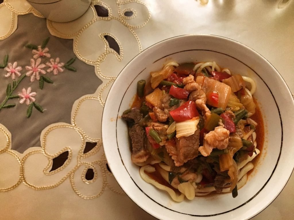 Finished product of laghman cooking experience in Karakol Kyrgyzstan © larissa olenicoff